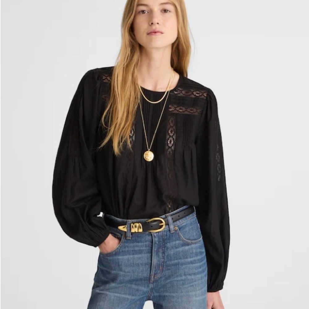 Madewell Black Lace Accent Blouse